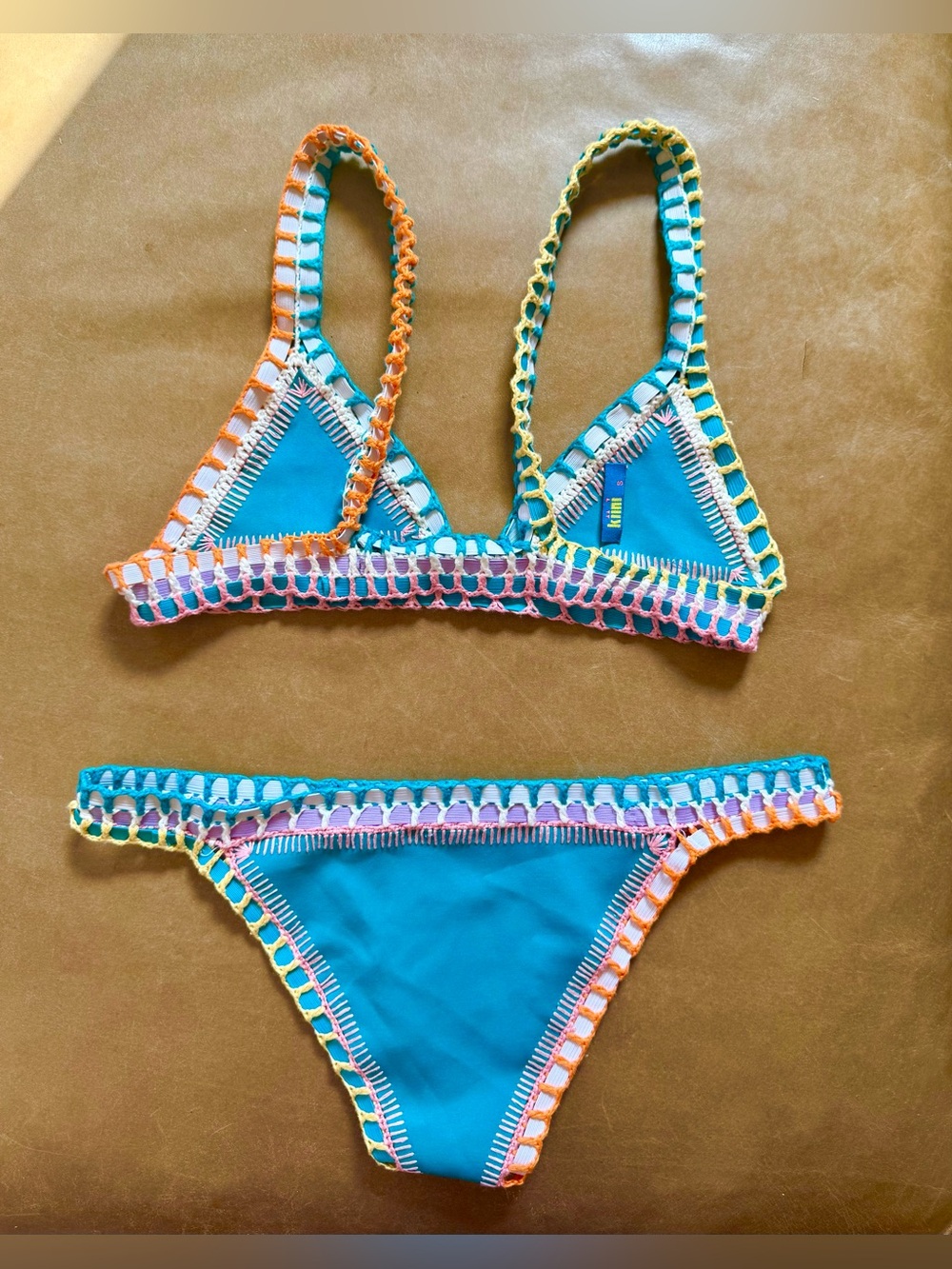 KIINI Turquoise Crochet Trim Bikini in Teal with Multicolor Accents - Picture 2 of 6